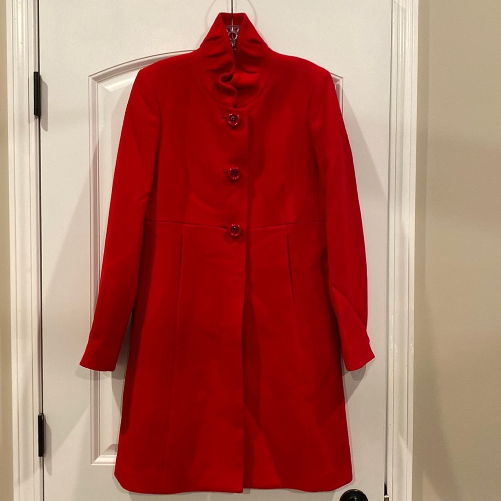 JCrew red wool dress coat 8